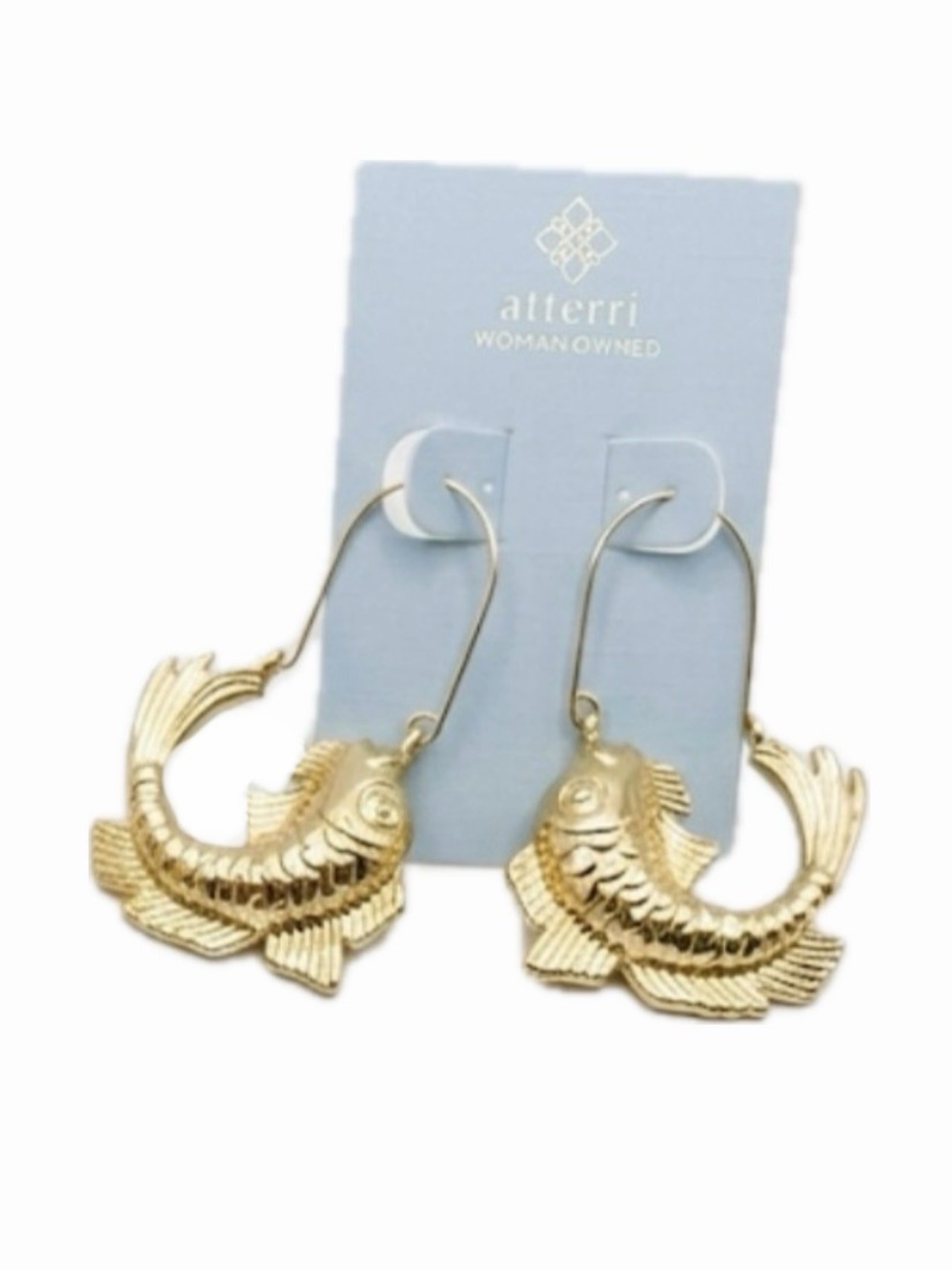 NWT ⚜️🐠⚜️ ATTERRI Gorgeous Golden Tone Fish Statement Earrings